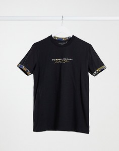 Черная футболка с принтом на манжетах Criminal Damage-Черный