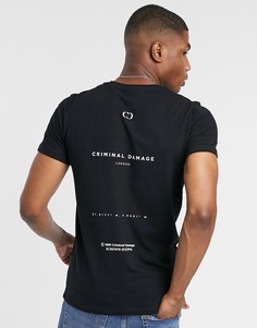 Черная футболка с принтом на спине Criminal Damage-Черный