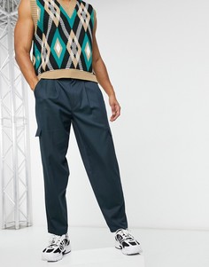 Темно-синие строгие брюки карго в стиле oversized суженного книзу кроя ASOS DESIGN-Темно-синий