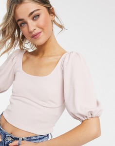 Бежевый топ в корсетном стиле с пышными рукавами Miss Selfridge