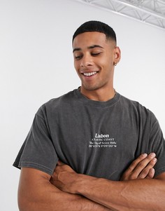Черная футболка с принтом "Lisbon" Topman-Черный