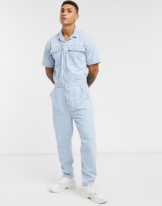 Голубой комбинезон с короткими рукавами ASOS DESIGN-Синий