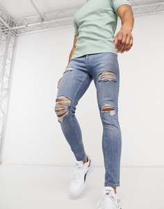 Синие джинсы в винтажном стиле со рваной отделкой ASOS DESIGN-Синий