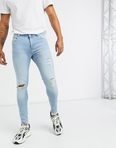 Светло-синие джинсы с рваной отделкой ASOS DESIGN-Синий