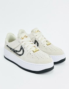 Кроссовки с декоративной строчкой и логотипом-галочкой Nike Air Force 1-Кремовый