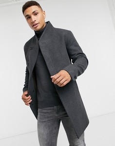 Темно-серое шерстяное пальто с воротником-трубой Jack & Jones Essentials-Серый