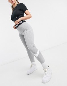 Серые леггинсы с логотипом-галочкой Nike club-Черный