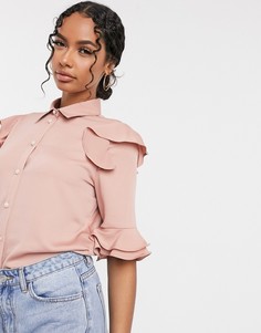 Розовая рубашка с оборками River Island-Розовый