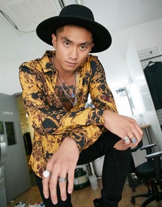 Рубашка в черно-золотистой гамме с анималистичным платочным принтом ASOS DESIGN-Золотой