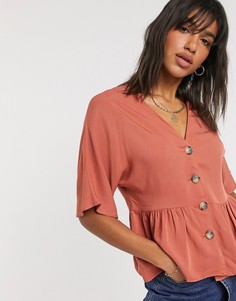 Топ с баской и контрастными пуговицами ASOS DESIGN-Оранжевый