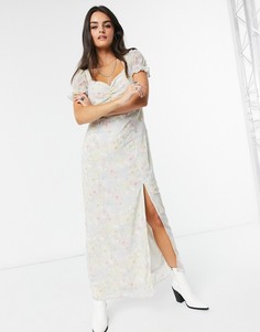 Платье макси с вырезом сердечком и принтом Vero Moda-Бежевый