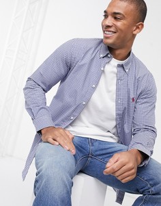 Бело-синяя поплиновая рубашка в клетку Polo Ralph Lauren-Темно-синий