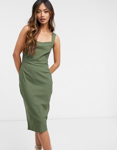 Облегающее платье миди оливково-зеленого цвета Vesper-Зеленый