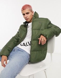Пуховик цвета хаки с маленьким логотипом Calvin Klein Jeans-Зеленый