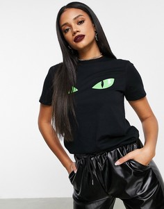 Футболка на Хэллоуин со светящимися в темноте глазами ASOS DESIGN-Черный