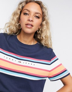 Темно-синяя футболка в полоску с логотипом Tommy Jeans-Темно-синий