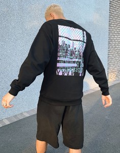 Черный свитшот в стиле oversized с фотопринтом на спине ASOS DESIGN