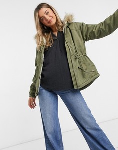 Куртка оливкового цвета с капюшоном из искусственного меха Hollister-Зеленый
