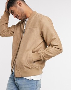 Бежевый бомбер из искусственной замши Celio