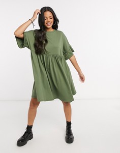 Oversized-платье цвета хаки с оборками на рукавах ASOS DESIGN​​​​​​​-Зеленый