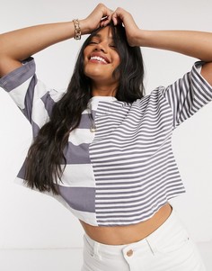Темно-серая короткая футболка в полоску ASOS DESIGN-Серый