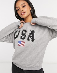 Серый меланжевый свитшот с принтом "USA" ASOS DESIGN