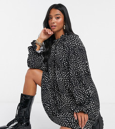 Свободное платье мини в горошек с оборками ASOS DESIGN Petite-Коричневый