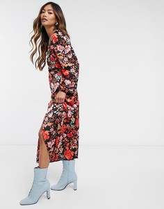 Платье миди с разрезом и цветочным принтом красного цвета Vero Moda-Мульти