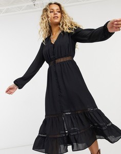 Черное платье в стиле бохо с кружевом Vila-Черный