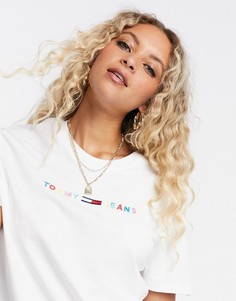 Белая футболка с разноцветным логотипом Tommy Jeans-Белый