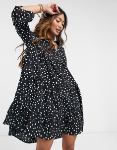 Черное свободное платье мини в горошек Vero Moda-Мульти