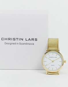 Золотистые часы с белым циферблатом и узким браслетом Christin Lars-Золотой