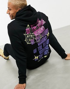 Черный худи с принтом на спине Bershka