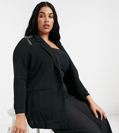 Черный пижак с декоративной отделкой на плечах Junarose