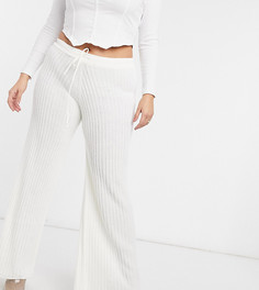 Светло-бежевые широкие брюки в рубчик от комплекта In The Style Plus x Lorna Luxe-Кремовый