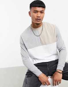 Свободный лонгслив в стиле колор блок ASOS DESIGN-Белый