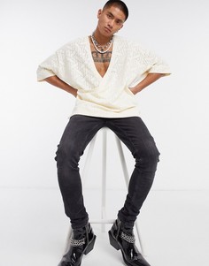 Длинная oversized-футболка с запахом и геометрическим узором ASOS DESIGN-Белый