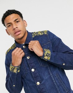 Джинсовая куртка с золотистой отделкой в стиле барокко True Religion-Синий