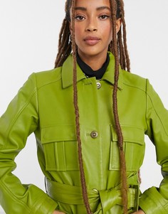 Шалфейно-зеленая кожаная куртка в стиле милитари с поясом Muubaa-Зеленый