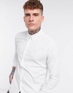 Белая поплиновая приталенная рубашка с логотипом Abercrombie & Fitch-Белый