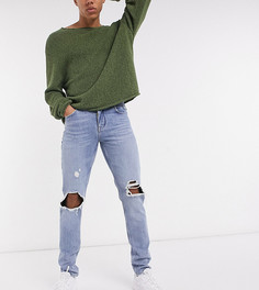 Светлые узкие джинсы с рваными коленями ASOS DESIGN Tall-Синий