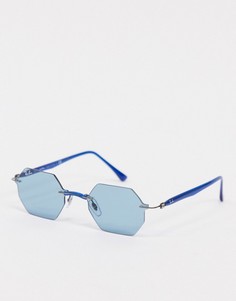 Солнцезащитные очки Ray-Ban с синими шестиугольными линзами без оправы-Синий