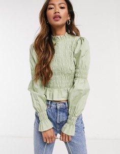Зеленая блузка со сборками Monki-Зеленый