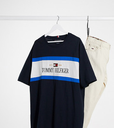 Темно-синяя футболка с логотипом на груди и вставками Tommy Hilfiger Big & Tall-Темно-синий