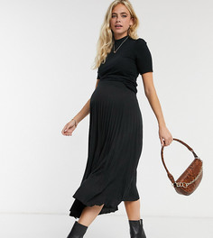 Черная юбка миди с плиссировкой ASOS DESIGN Maternity-Черный