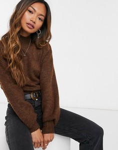 Коричневый джемпер с высоким воротником Monki