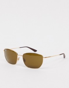 Солнцезащитные очки Rayban с линзами шестиугольной формы в золотистой оправе-Золотой