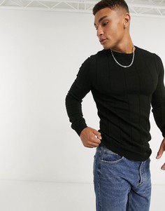 Черный вязаный джемпер в рубчик ASOS DESIGN