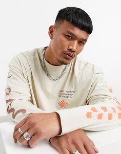 Oversized-лонгслив с принтом на груди и рукавах ASOS DESIGN-Серый