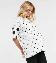 Свободная футболка в горошек ASOS DESIGN Maternity-Белый